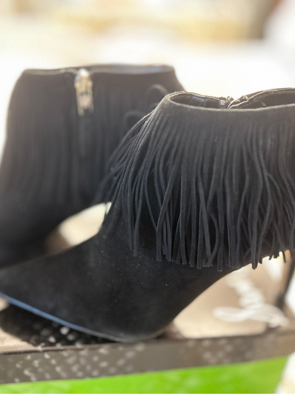 Sam Edelman Black Suede Fringe Ankle Booties